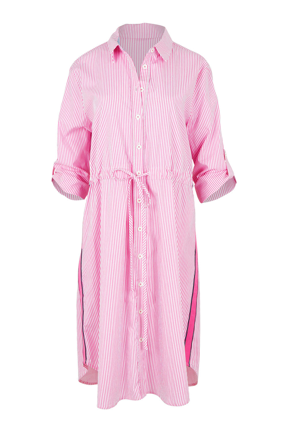 Product shot of the Skyler Stripe Cotton Dress in colour Pink (Pink), from the front