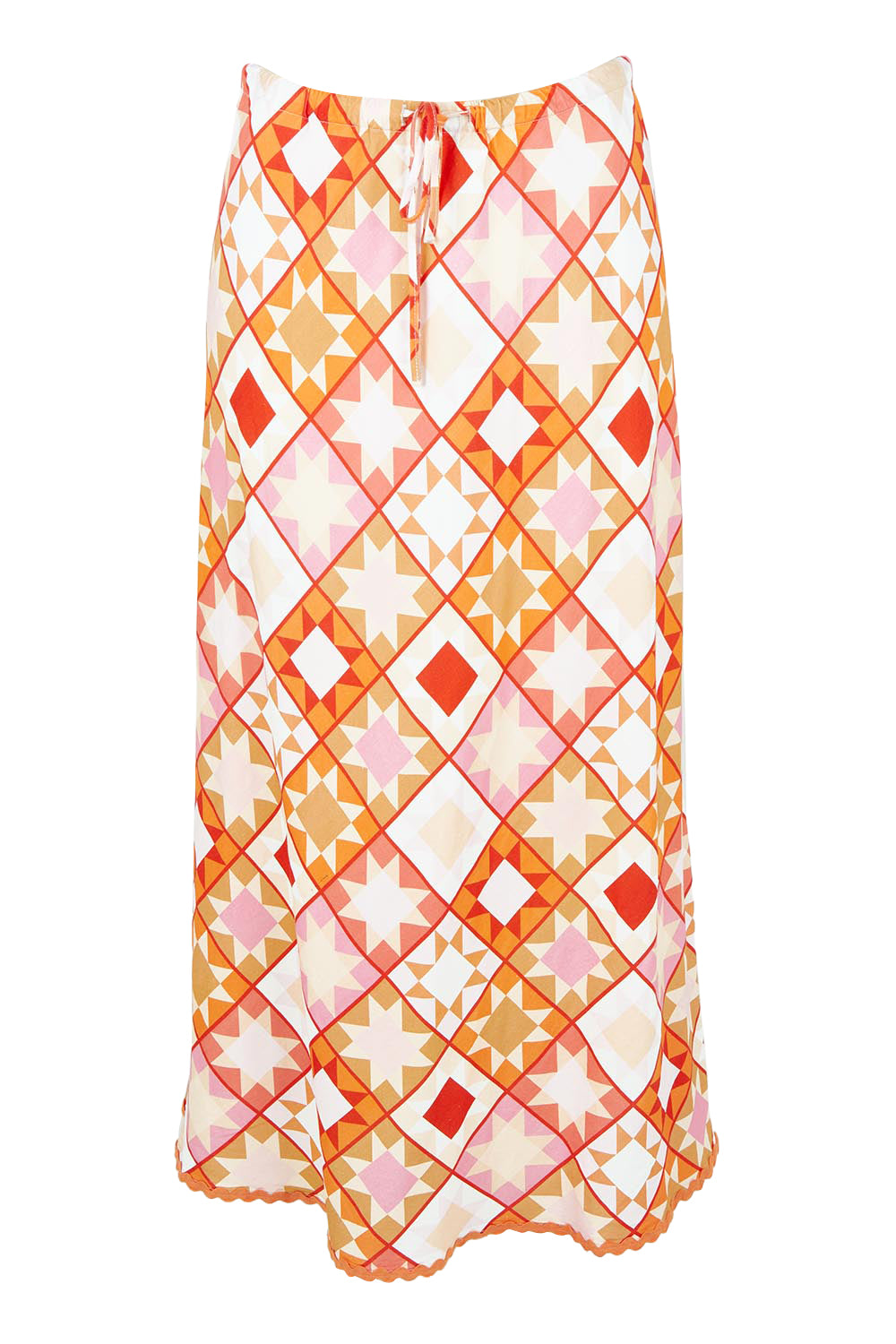 Product shot of the Corfu Print Linen Blend Skirt in colour Mango, from the back