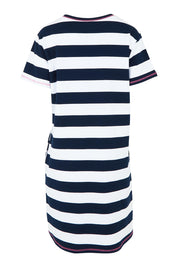 Product shot of the Love & Kisses Cotton Dress in colour Navypink (Blue), from the back
