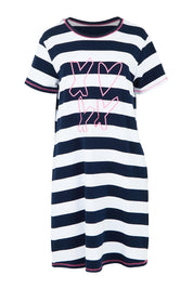 Product shot of the Love & Kisses Cotton Dress in colour Navypink (Blue), from the front