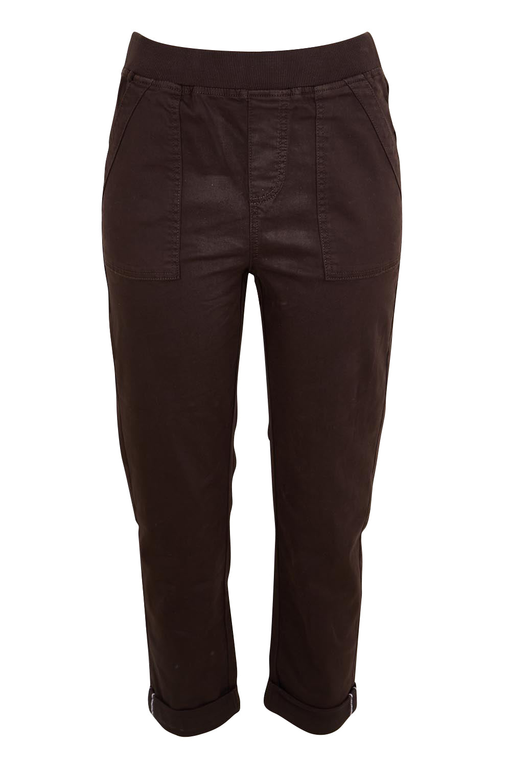 Product shot of the Isabella Cotton Pant - Chocolate in colour Chocolate, from the front