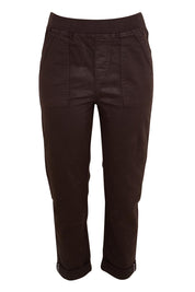 Product shot of the Isabella Cotton Pant - Chocolate in colour Chocolate, from the front