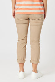 A model wearing the Isabella Cotton Pant in colour Nutmeg, from the back