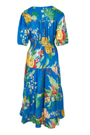 Product shot of the Tropics Cotton Dress in colour Blue (Blue), from the back
