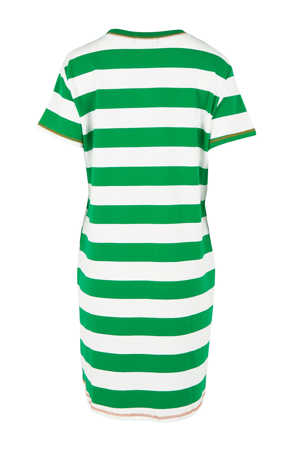 Product shot of the Heart Stripe Cotton Dress in colour Elmwhite (Green), from the back