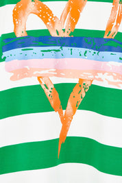 Product shot of the Heart Stripe Cotton Dress in colour Elmwhite (Green), detail