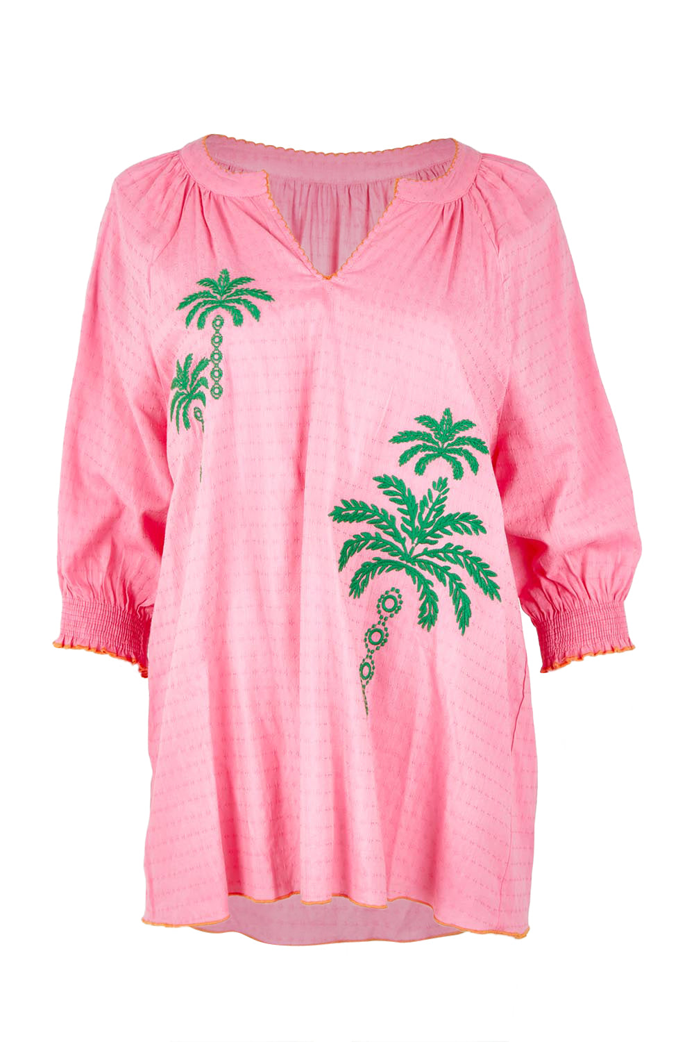 Product shot of the Pina Colada Embroidered Cotton Top in colour Pink (Pink), from the front