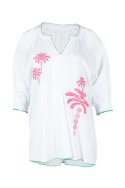 Product shot of the Pina Colada Embroidered Cotton Top in colour White (White), from the front