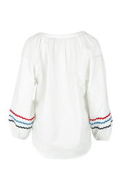 Product shot of the Ric Rac Cotton Tunic in colour Whiteblue (White), from the back