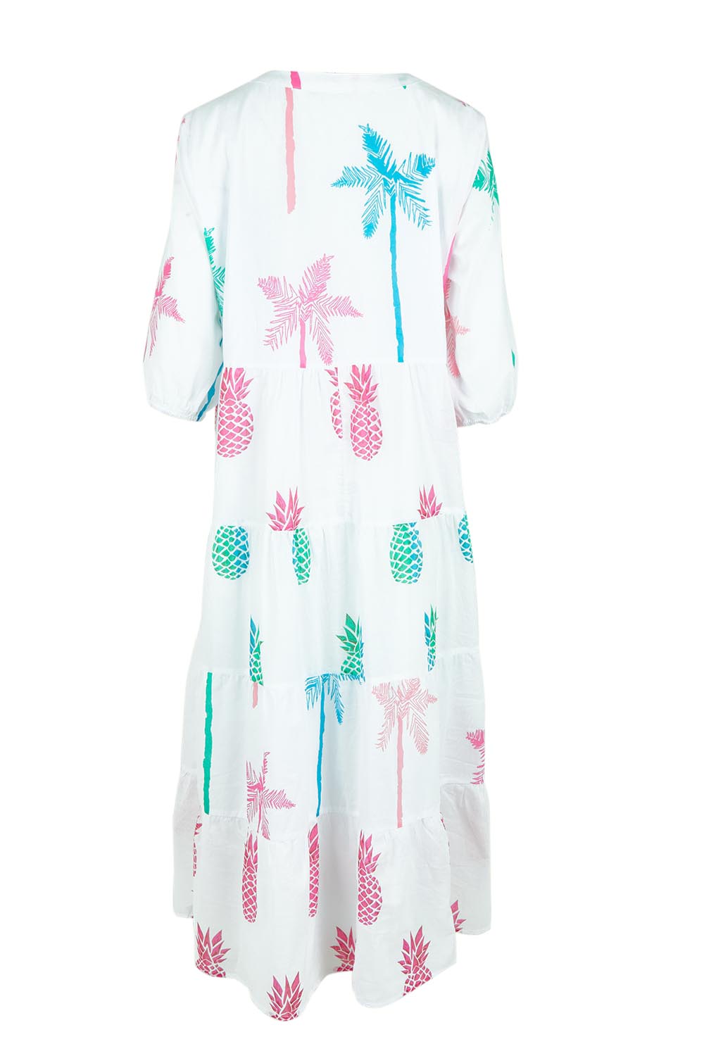 Product shot of the Pineapple Pina Colada Cotton Dress in colour White (White), from the back
