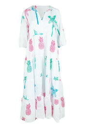 Product shot of the Pineapple Pina Colada Cotton Dress in colour White (White), from the front