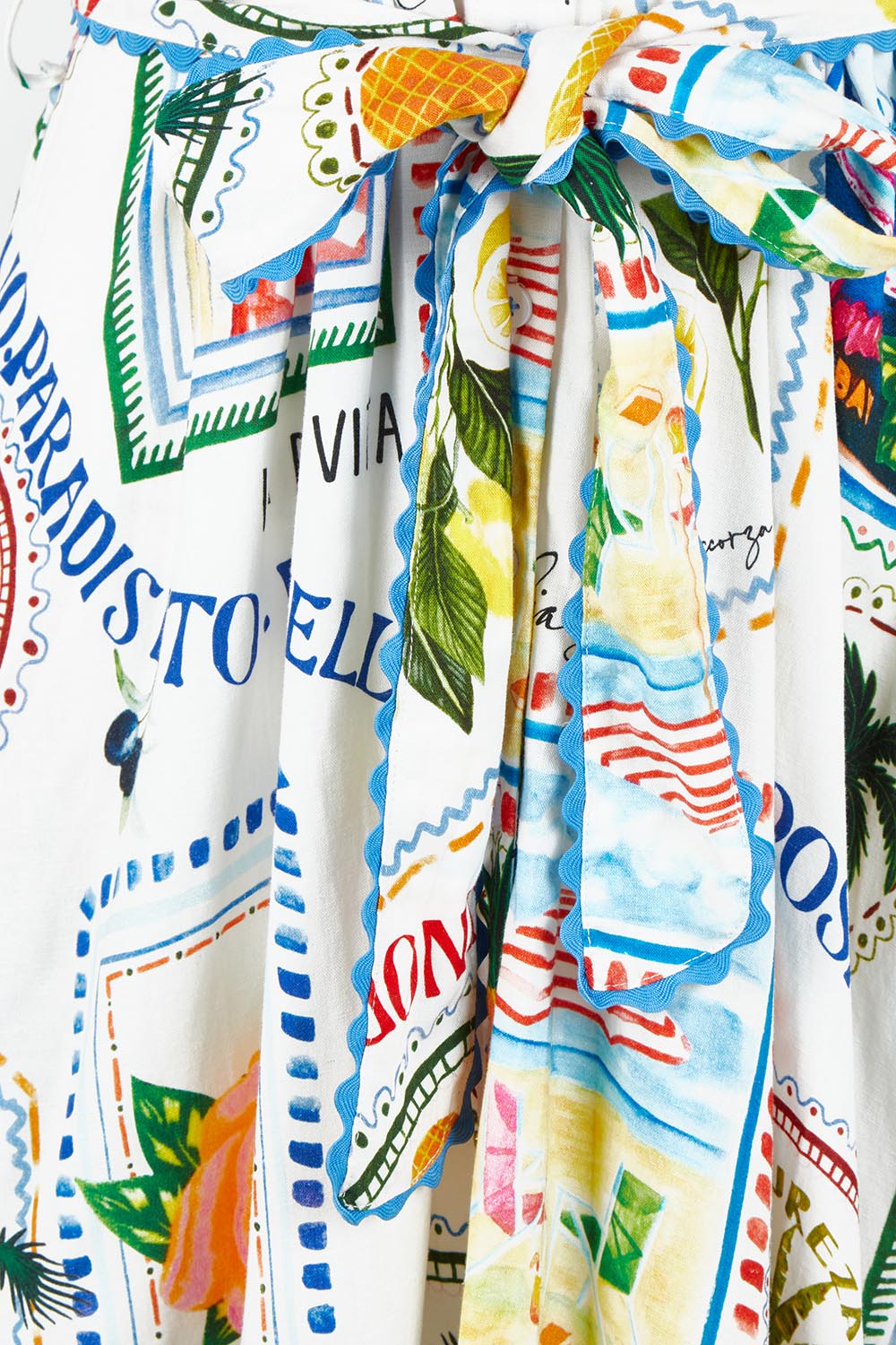 Product shot of the Amalfi Linen Blend Dress in colour Bluemulti, detail