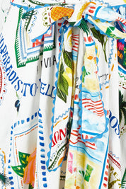 Product shot of the Amalfi Linen Blend Dress in colour Bluemulti, detail