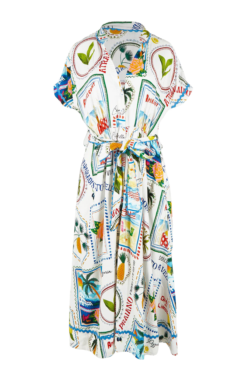 Product shot of the Amalfi Linen Blend Dress in colour Bluemulti, from the front