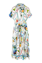 Product shot of the Amalfi Linen Blend Dress in colour Bluemulti, from the front