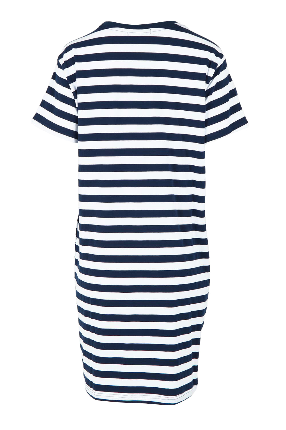 Product shot of the Red Bow Stripe Cotton Dress in colour Navy (Blue), from the back