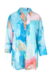 Product shot of the Grazia Mio Caro Cotton Shirt in colour Blue (Blue), from the front
