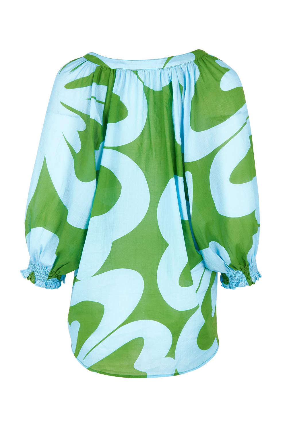 Product shot of the Sienna Cotton Top in colour Blue (Blue), from the back