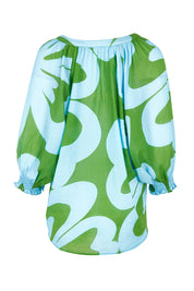 Product shot of the Sienna Cotton Top in colour Blue (Blue), from the back