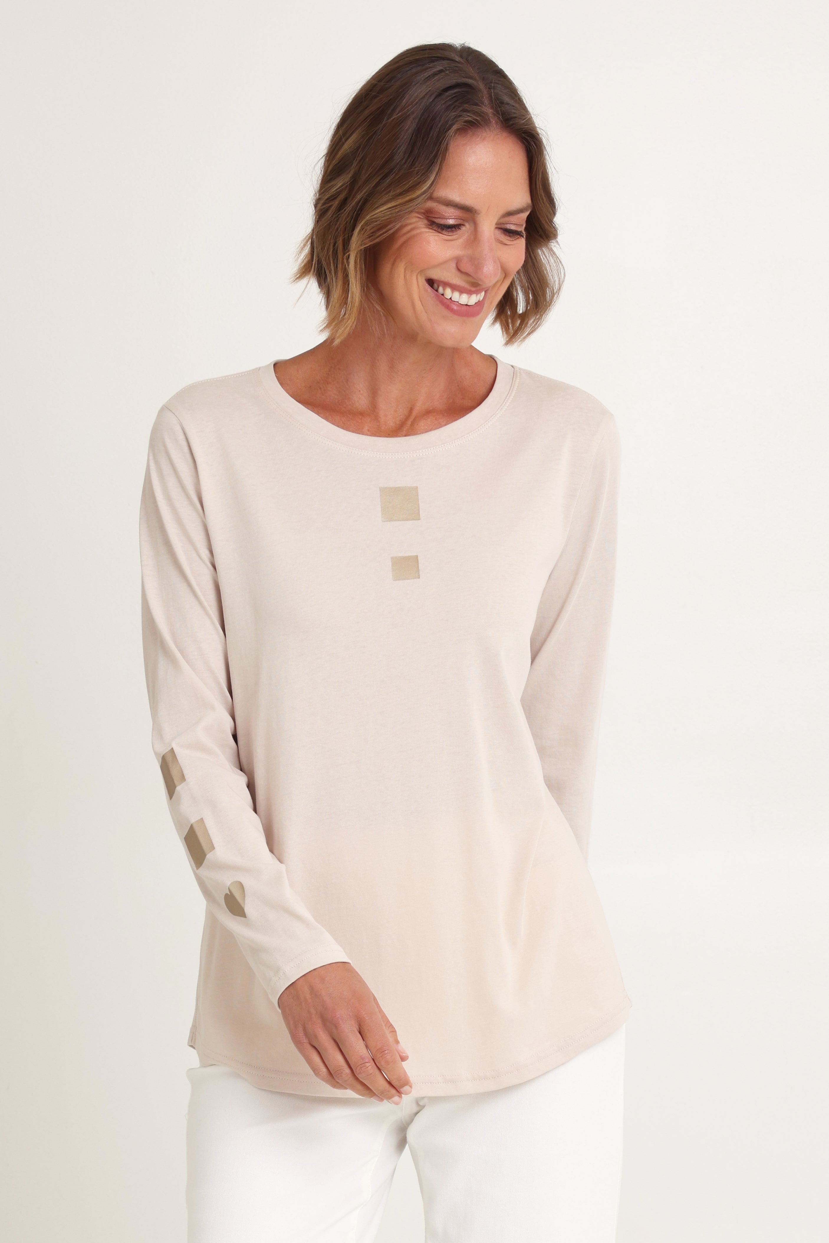 Threadz Women's Tees Neutrals Embellished Cotton Women's Fashion ...