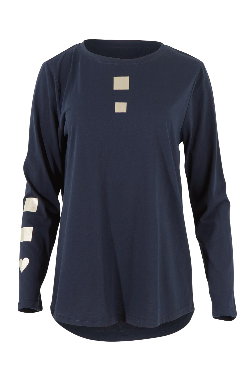 Product shot of the Heart Square Tee in colour Navy (Blue), from the front