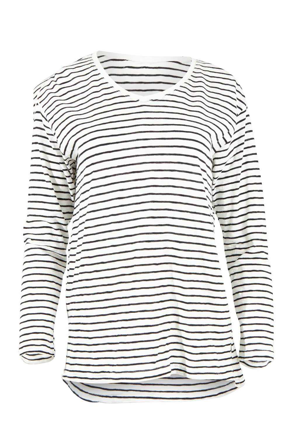 Product shot of the City Stripe Tee in colour Blackivory (White), from the front