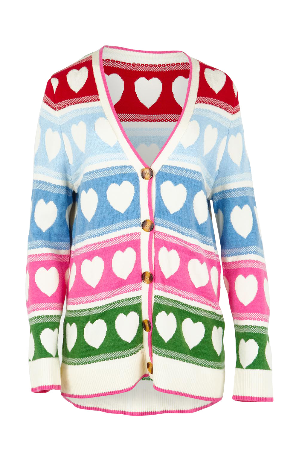 Product shot of the Chic Hearts Cardigan in colour Pink, from the front