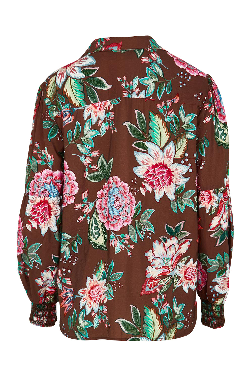 Product shot of the Bouquet Print Shirt in colour Chocolate, from the back