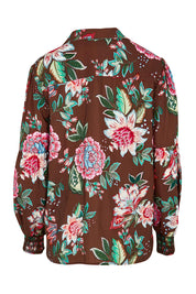 Product shot of the Bouquet Print Shirt in colour Chocolate, from the back