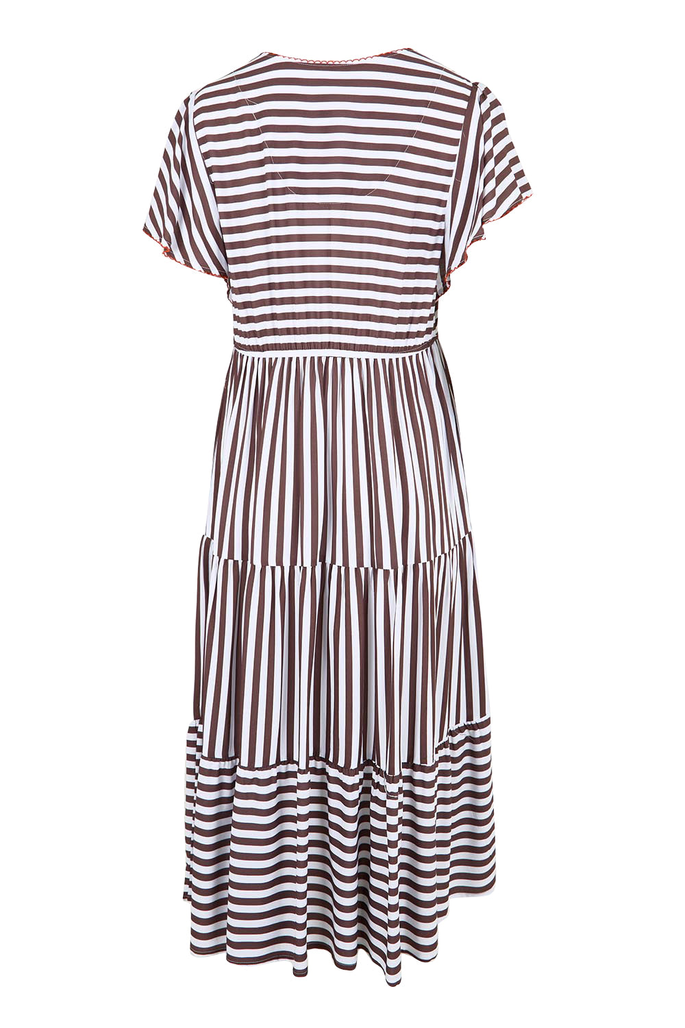 Product shot of the Kalahari Stripe Dress – Coffee in colour Coffee, from the back
