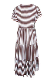 Product shot of the Kalahari Stripe Dress – Coffee in colour Coffee, from the back