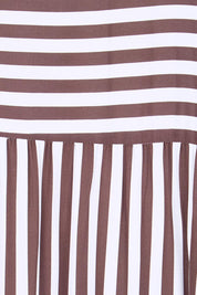 Product shot of the Kalahari Stripe Dress – Coffee in colour Coffee, showing detail