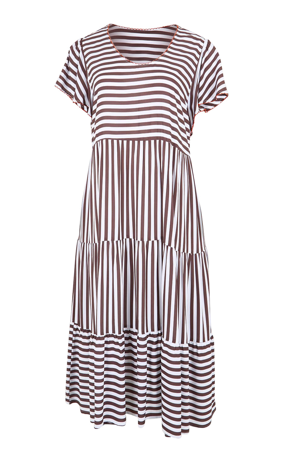 Product shot of the Kalahari Stripe Dress – Coffee in colour Coffee, from the front