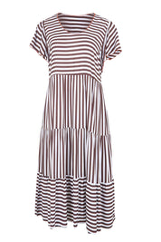 Product shot of the Kalahari Stripe Dress – Coffee in colour Coffee, from the front