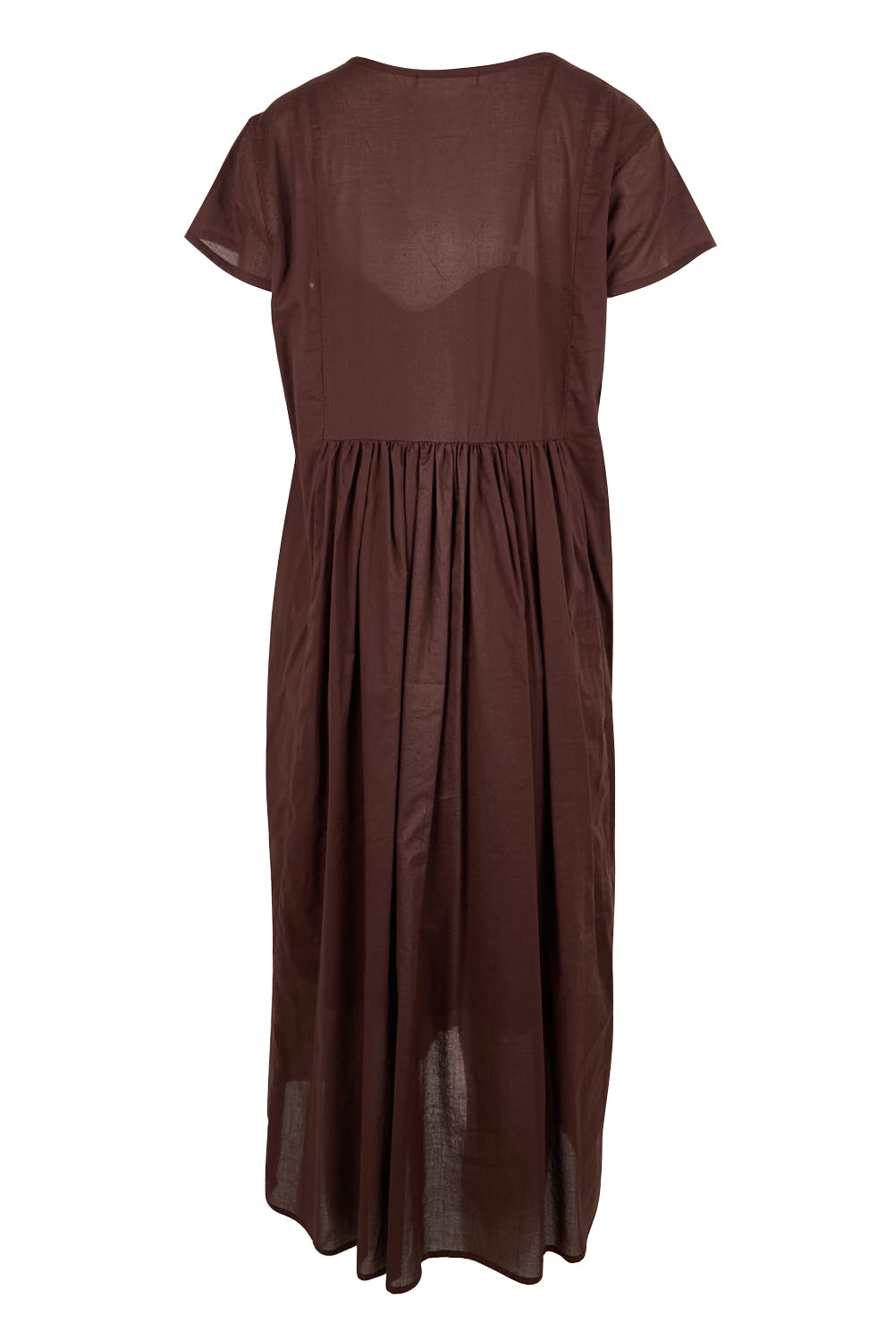 Product shot of the Acacia Cotton Dress – Coffee in colour Coffee, from the back