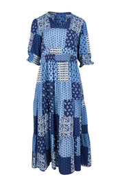 Product shot of the Costa Mesa Print Dress – Navy in colour Navy, from the front
