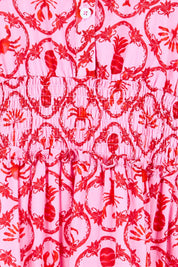 Product shot of the Laguna Beach Print Dress – Rose in colour Rose, showing detail