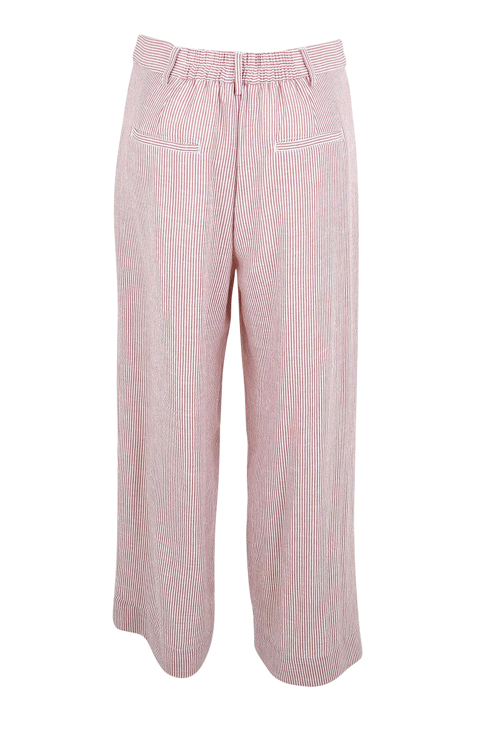 Product shot of the City Stripe Pant - Redwhite in colour Redwhite, from the back