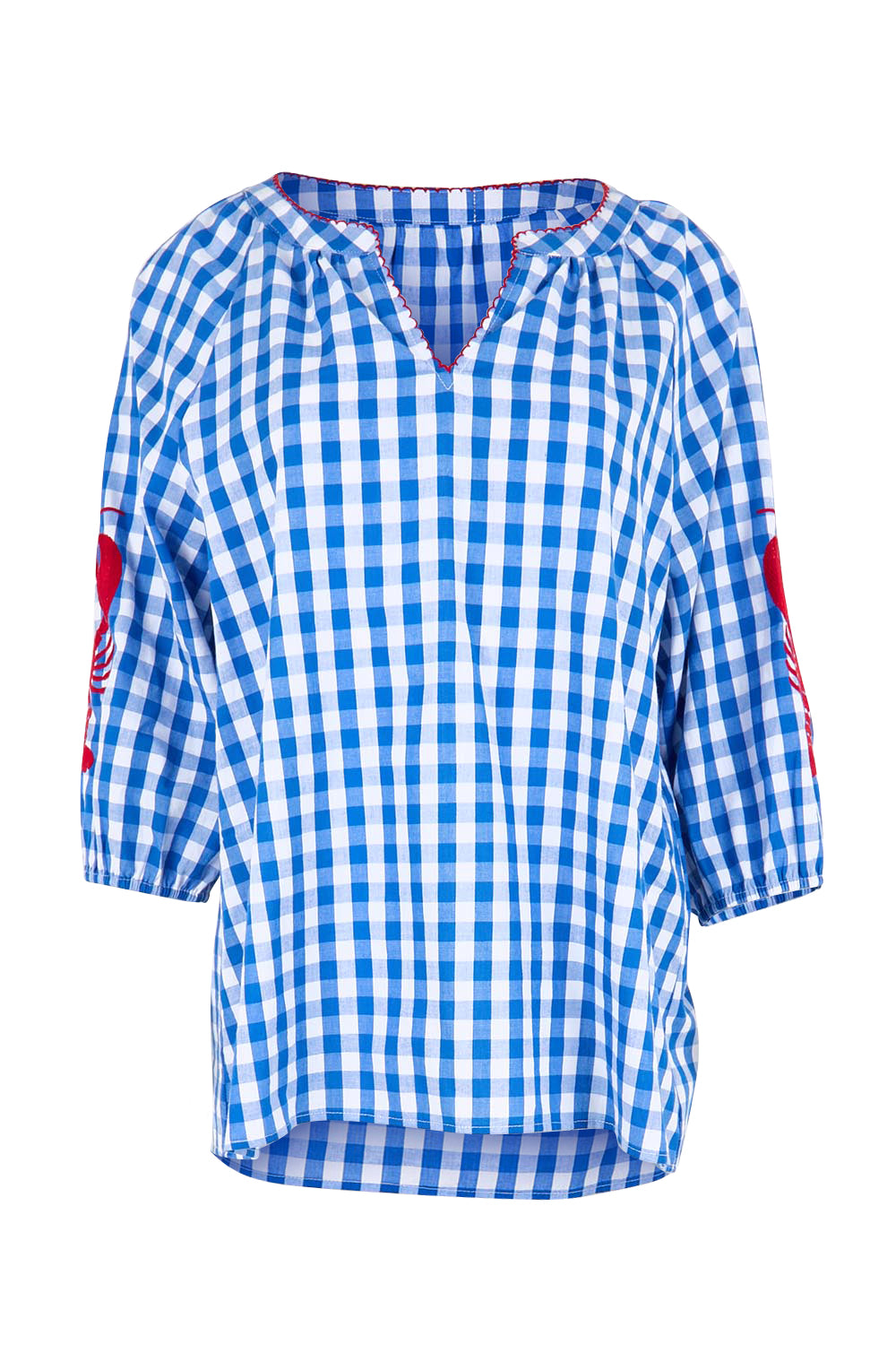Product shot of the Cove Check Top – Azure in colour Azure, from the front