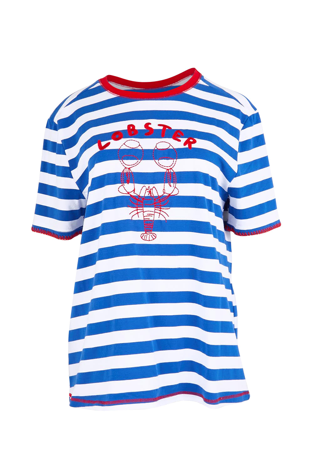 Product shot of the Rhode Island Stripe Tee – Azure in colour Azure, from the front