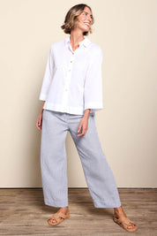 Model Riinar wearing size 10 of the Costa Mesa Cotton Shirt - White in colour White, from the front