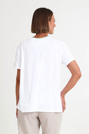 Model Riinar wearing size 10 of the Limoncello Tee – White in colour White, from the back