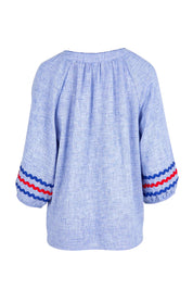 Product shot of the Canopy Ric Rac Top – Chambray in colour Chambray, from the back