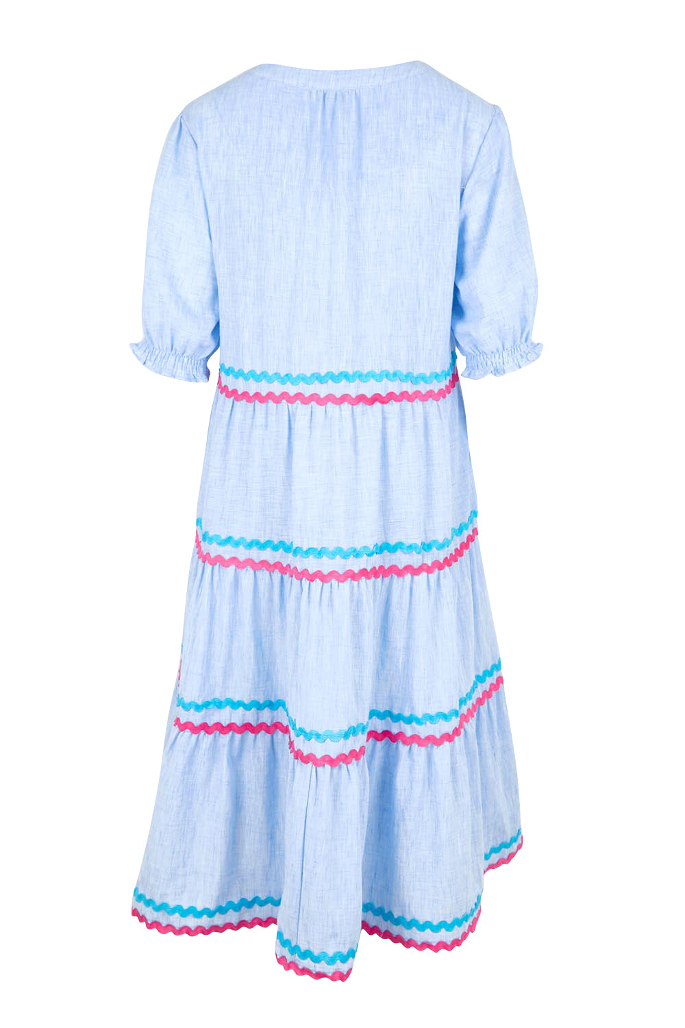 Product shot of the Canopy Ric Rac Dress – Paleblue in colour Paleblue, from the back