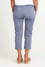 Model Riinar wearing size 10 of the Zara Pant - Denim in colour Denim, from the back