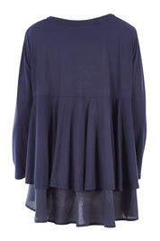 Product shot of the Triangle Detail Long Sleeve Tee in colour Navy (Blue), from the back