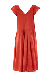 Product shot of the Vin colourNeck Maxi Dress - Guava (Red), from the back