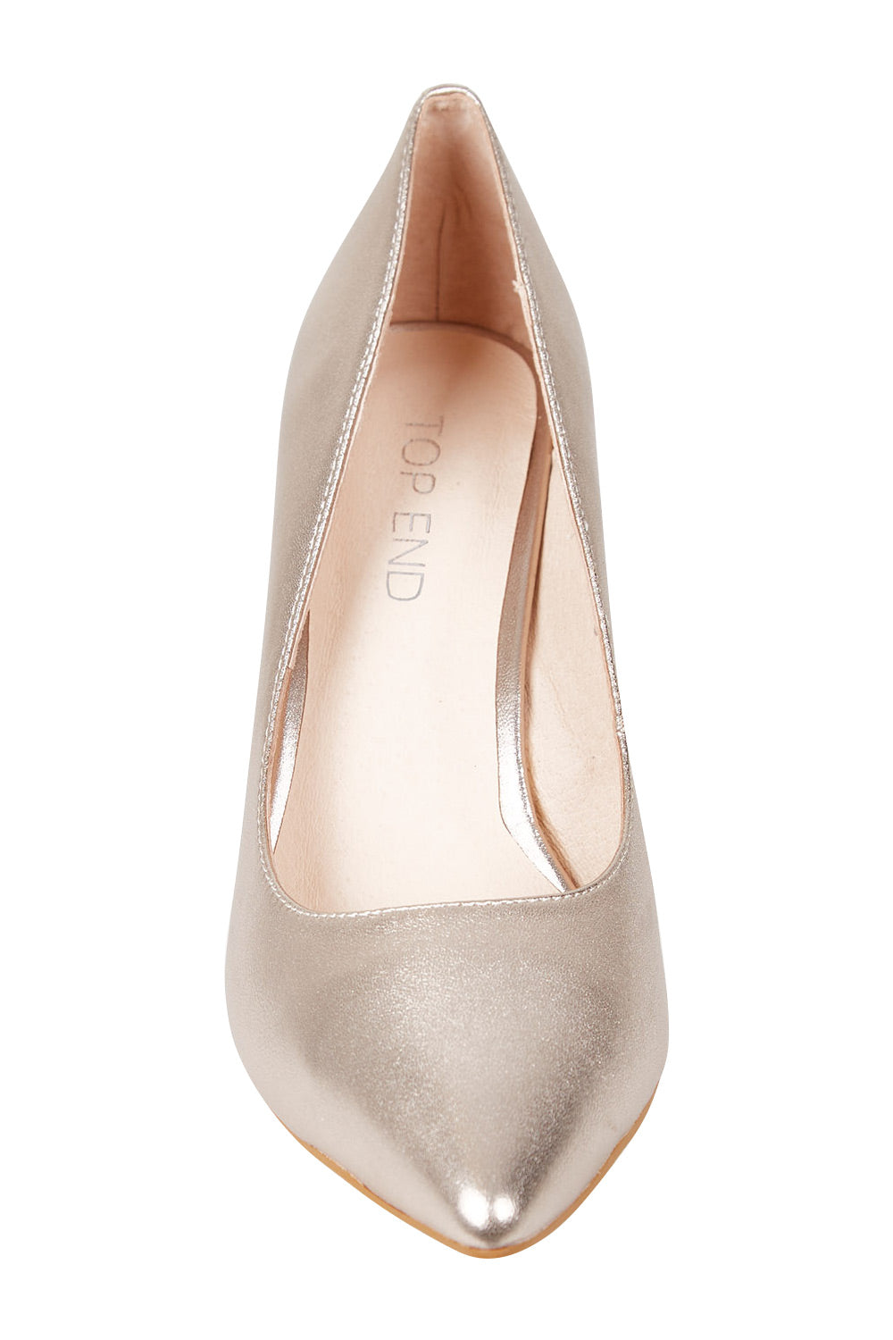 Product shot of the Barrios Leather Heel in colour Platino (Metallics), detail