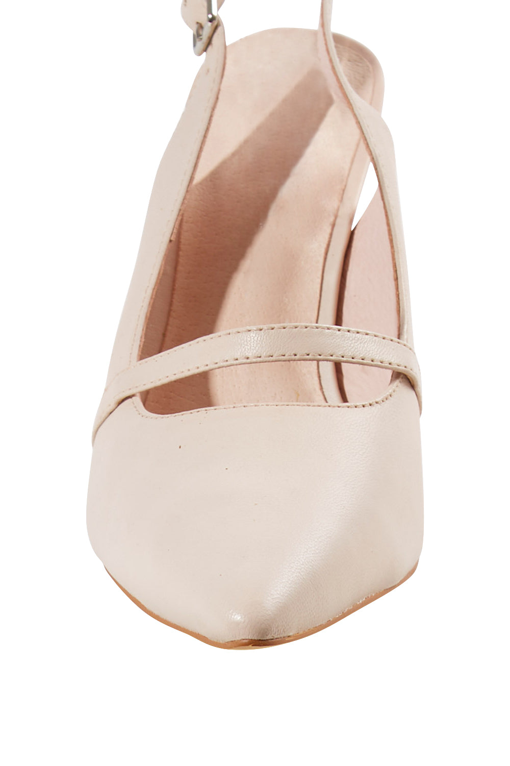 Product shot of the Blato Leather Heel in colour Palepink (Pink), detail