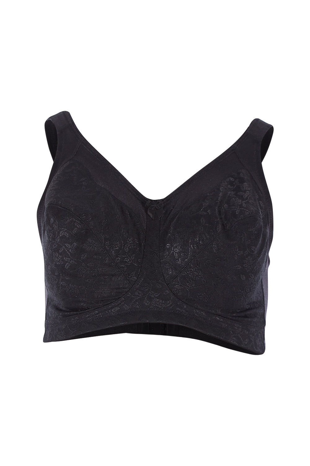 Product shot of the Endless Comfort Wirefree Bra in colour Black (Black), from the front